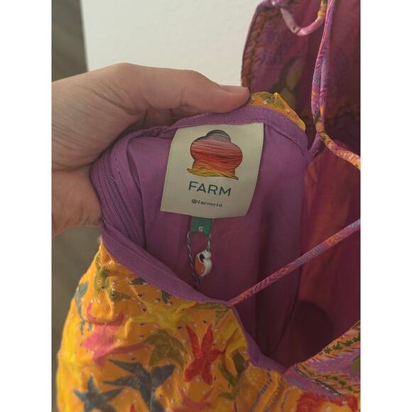 FARM Rio Maxi Dress Pink Orange Tropical Print Ruffled Tiered Spaghetti Strap - Picture 8 of 11